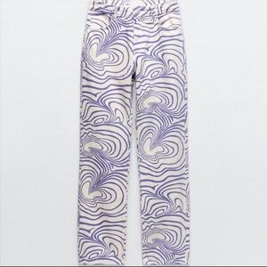 Zara Women’s Swirl Jeans Size 0 Blue White Pants Straight Leg